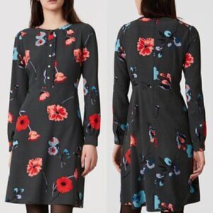 ANN TAYLOR LOFT Floral Breeze Shirt Dress Dark Green Multi Long Sleeve PETITE 2P